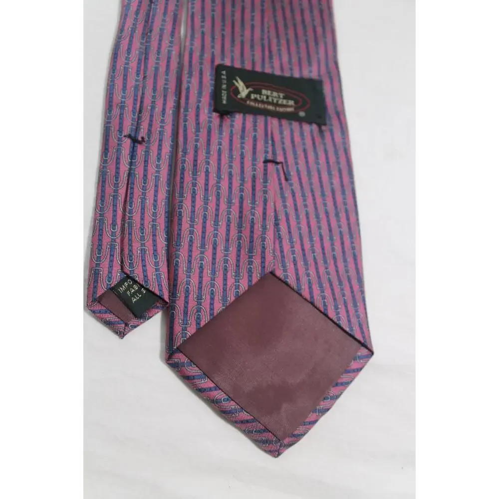 Vintage BERT PULITZER Silk Necktie, Duck Logo, Pink w/ Blue & Gray, 3.75 X 58